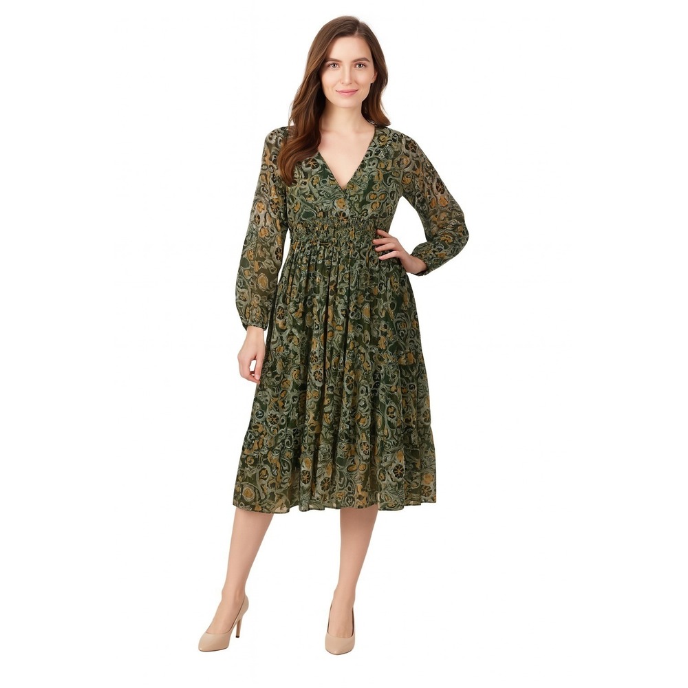 Ny Collection Plus Size Long Sleeve Clip Dot Dress Olive Floral Size 1X